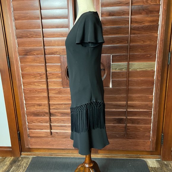S.L. Fashions black dress with fringe Size 6 Petite EUC - Picture 5 of 7